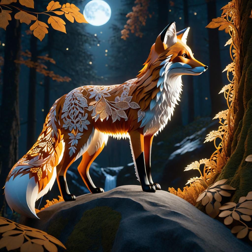 Lace Fox in Forest: Intricate CGI Art