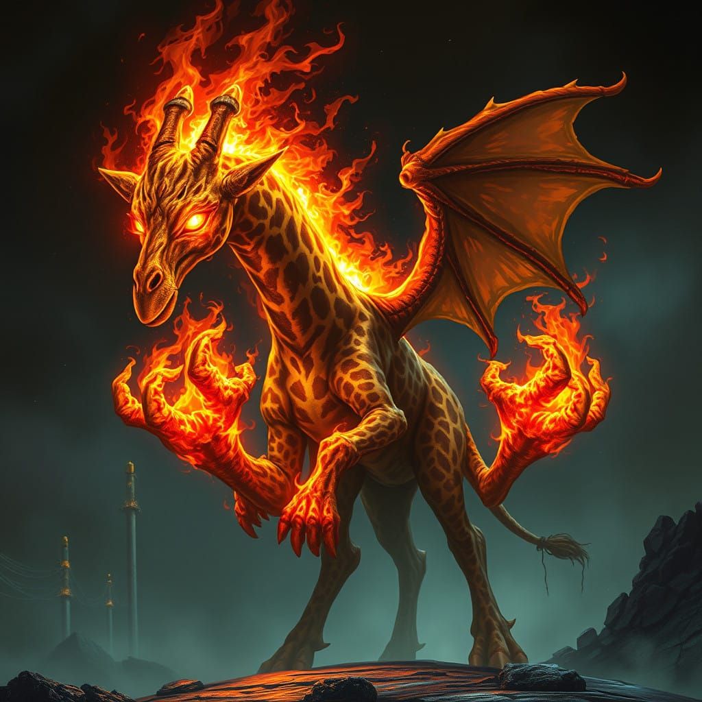 Giraffe in Fiery RPG Nightmare