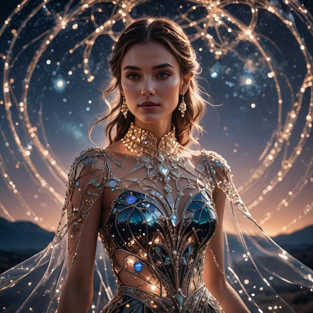 Woman in Glass Dress and Jewelry