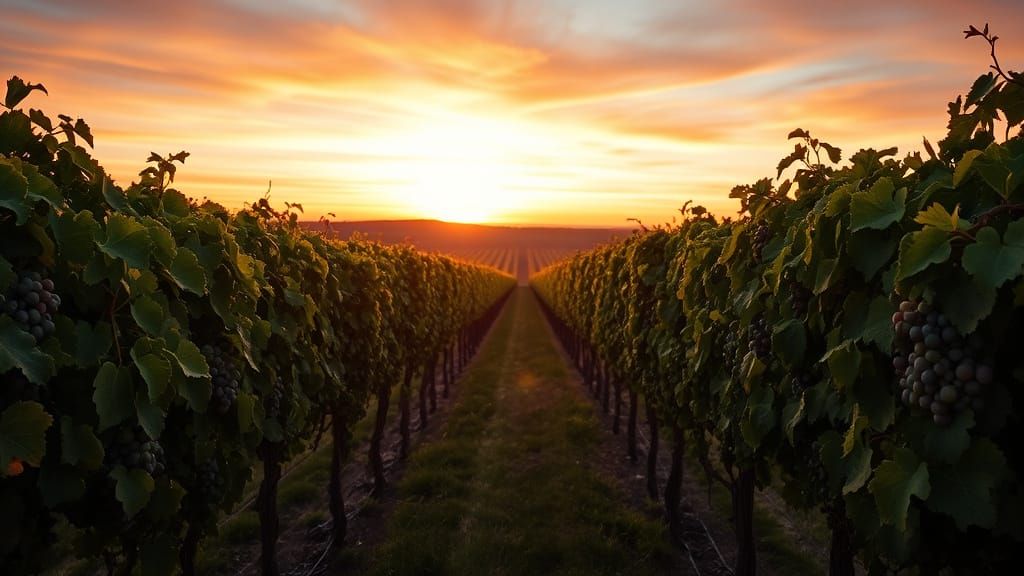 Dreamlike Vineyard Landscape in Vibrant, Abstract Style