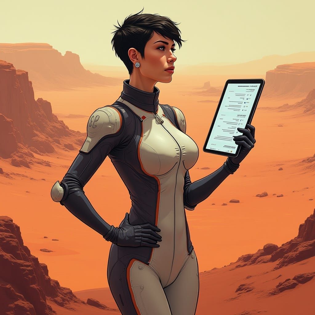 Future Mars Recruiter Scouting Talent in Red Planet Landscap...