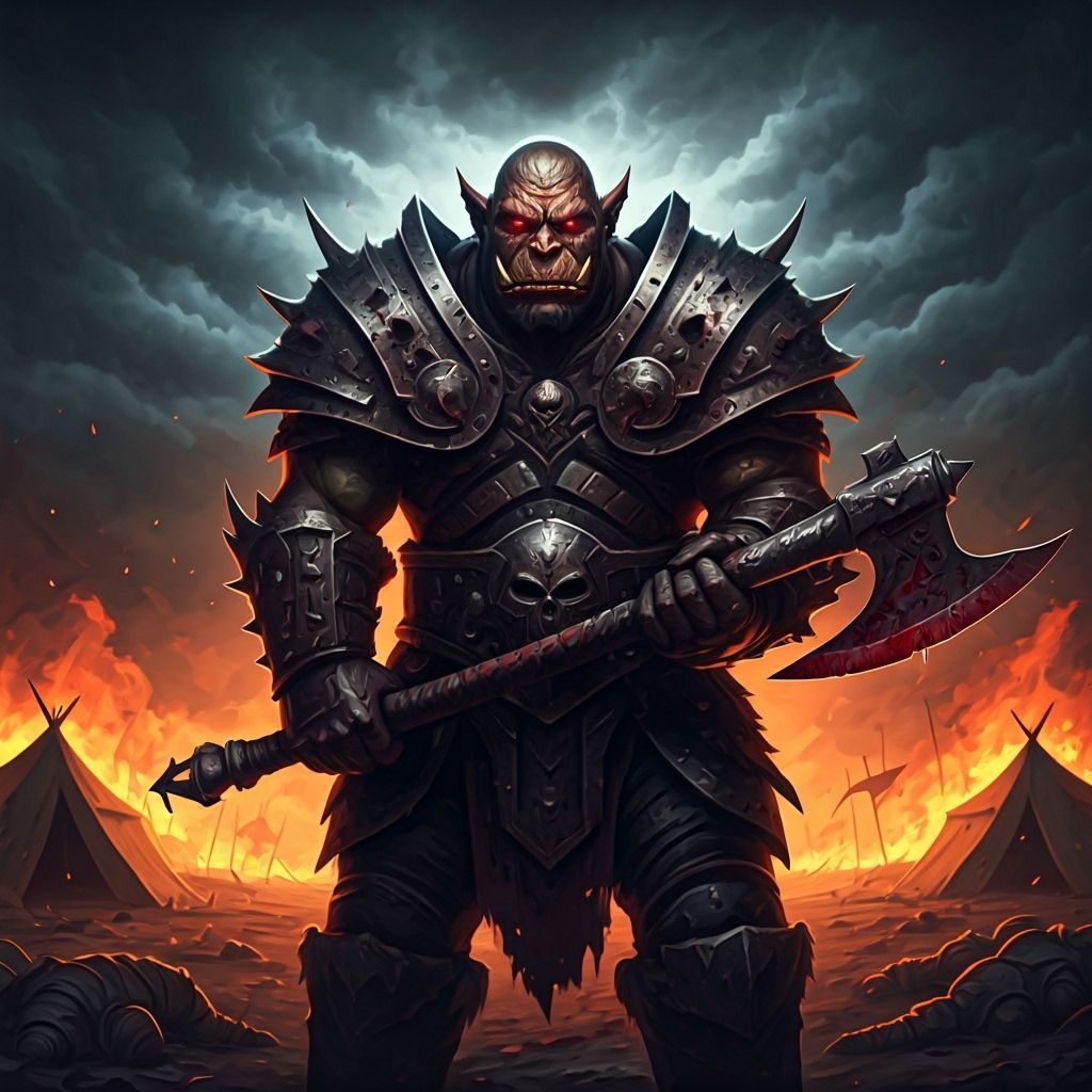 Three-Eyed Orc Warlord with Spiked Armor on Battlefield