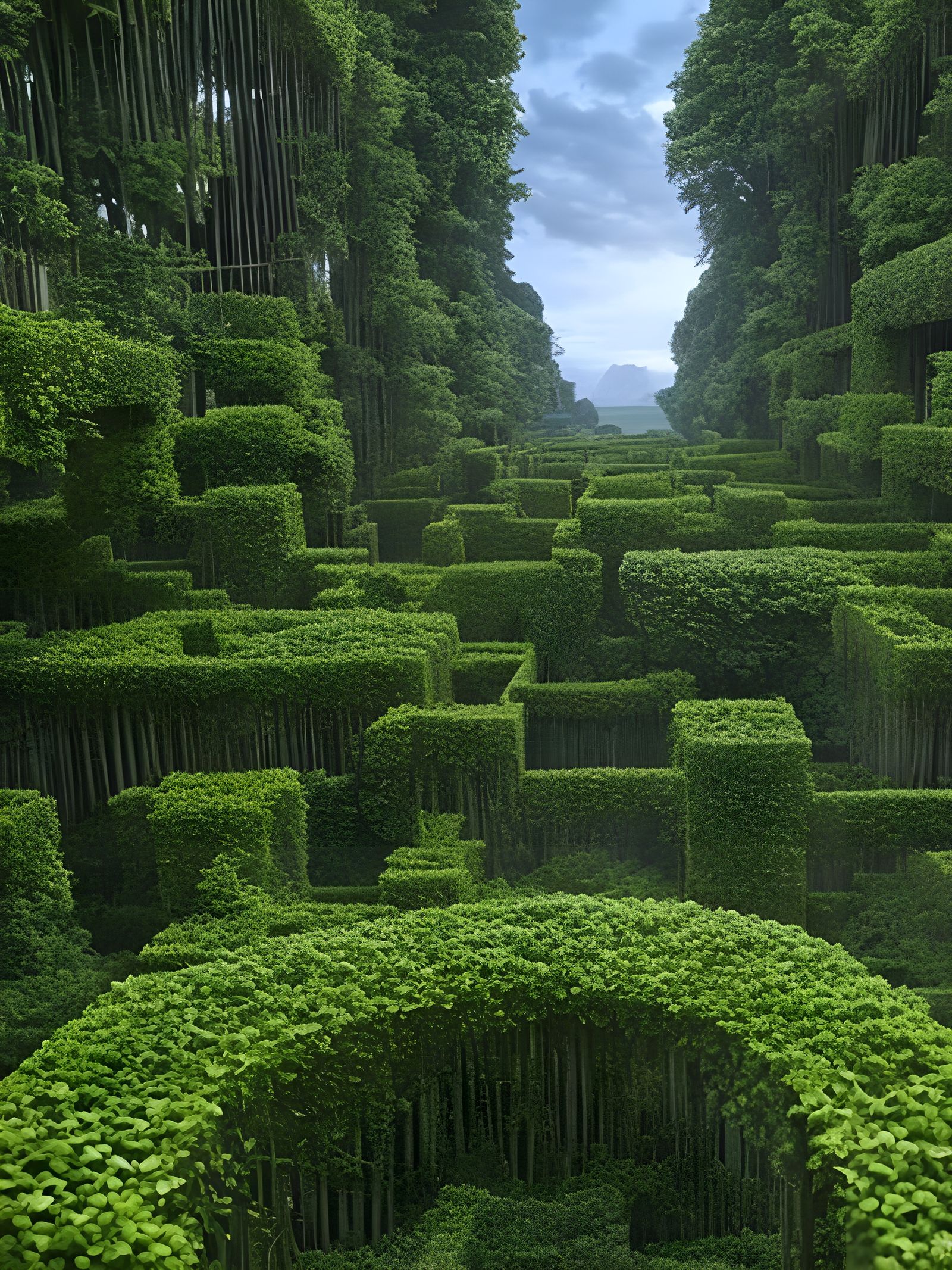 Mystical Vine-Covered Maze in Dark Fantasy Wonderland