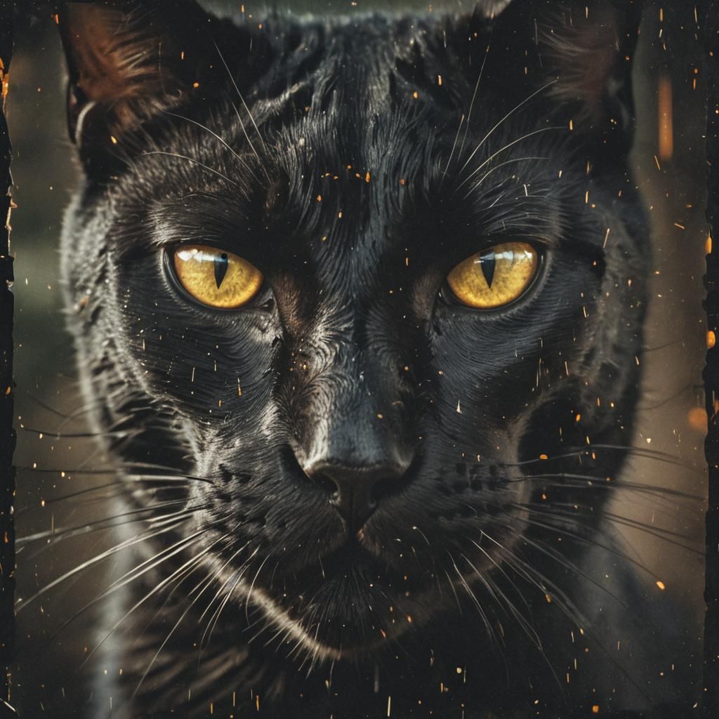 Black Cat Face Breaking into Digital Code