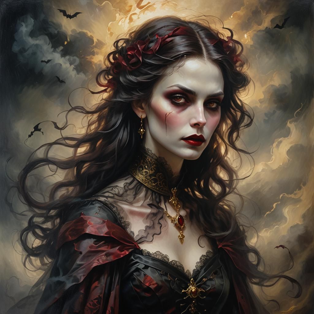 Victorian Vampyre Girl in Oil Painting Style