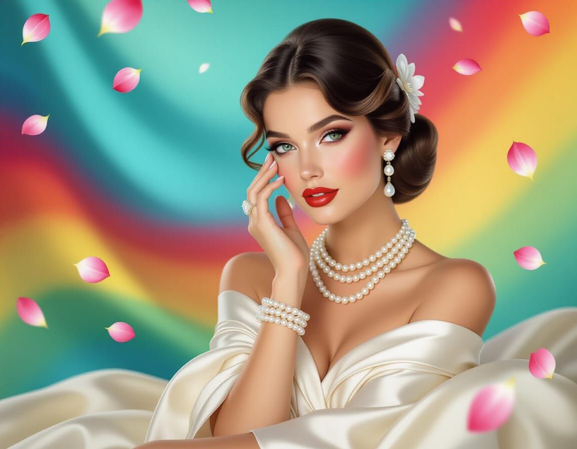 Elegant Woman with Pearl Jewelry in Hyperrealistic Style