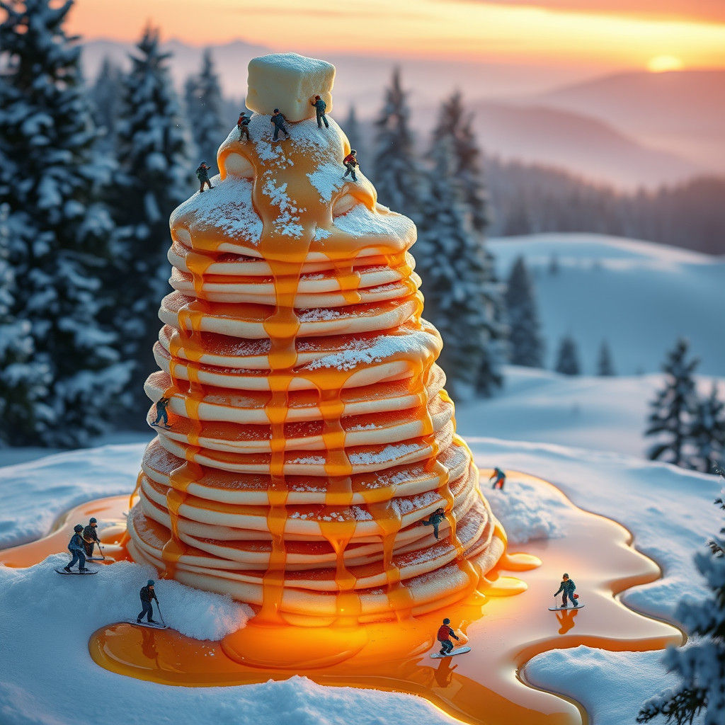 Pancake Stack in Snowy Landscape