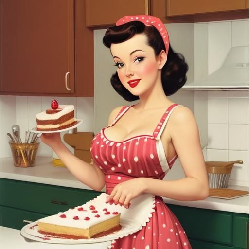 50's wife baking a cake