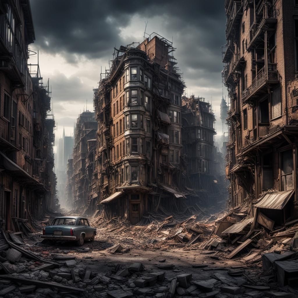 Hyperrealistic Tumbledown Metropolis in High Definition