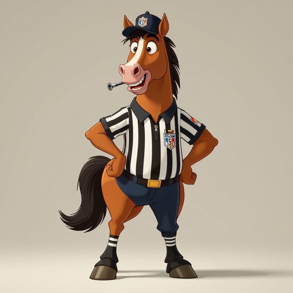 Animated Horse Referee in Cel-Shaded Cartoon Style