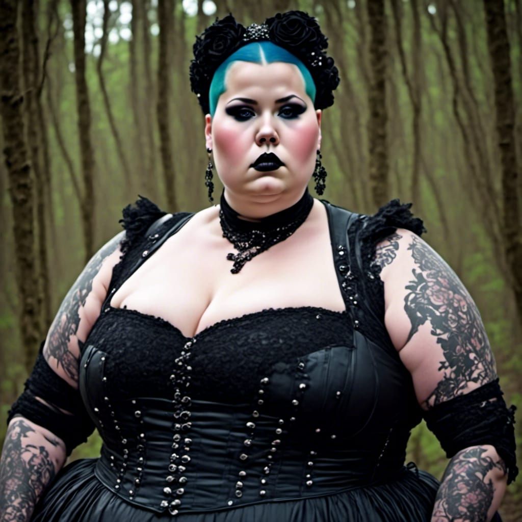 Gothic Curvy Woman with Japanese Aesthetic