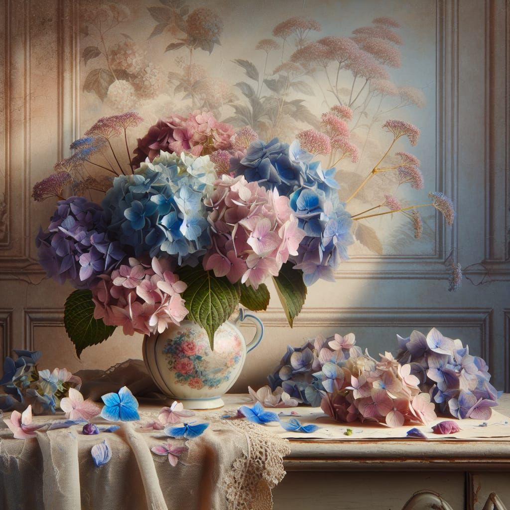 Melancholy Hydrangea in Mixed Media