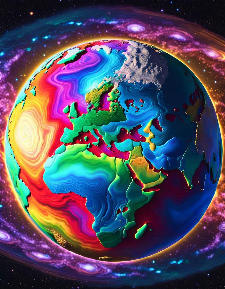Psychedelic Claymation Earth in Fractal Galaxy