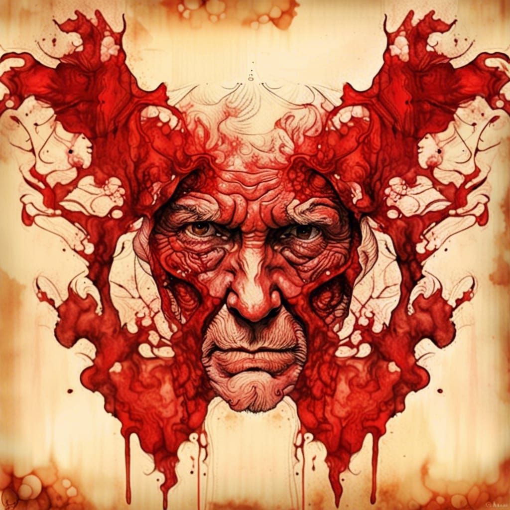 Rorschach Test Reveals Abstract Face in Red Ink