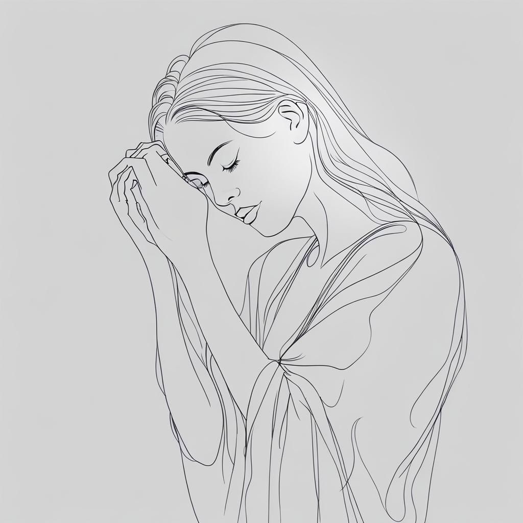 Minimalist One Line Drawing of Woman with Head in Hands