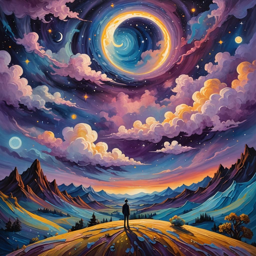 Surreal Landscape in Zaffre Hues as Oil Painting