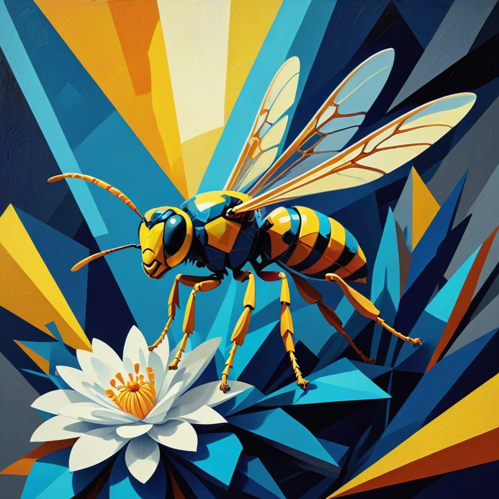 Angular Cubist Wasp in Geometric Flower