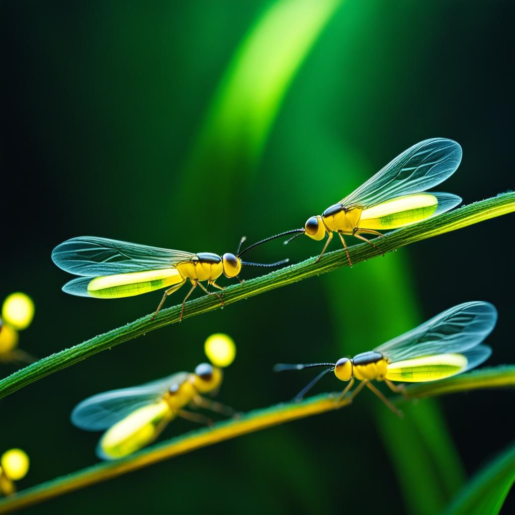 Fireflies with Glowing Tails, Hyperrealistic Perspective