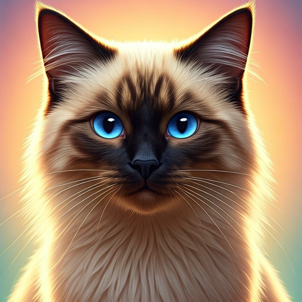 Adorable Fluffy Siamese Cat in Golden Light