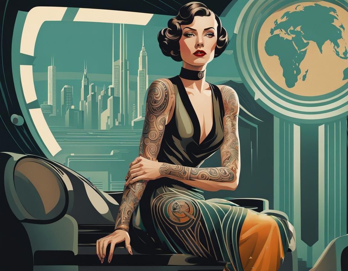 Retro-Futuristic Woman with Intricate Tattoos