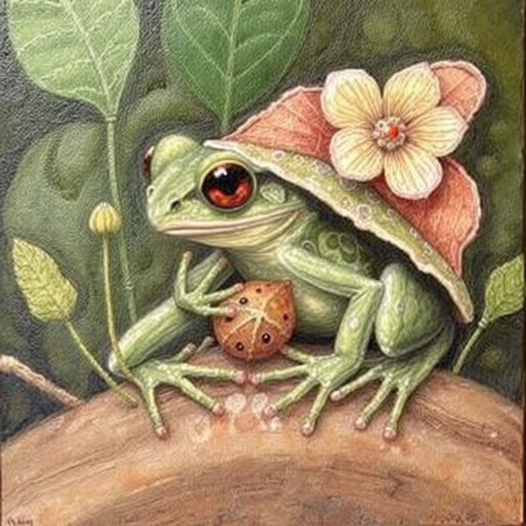 Frog Eating Bug in Visionary Art Style