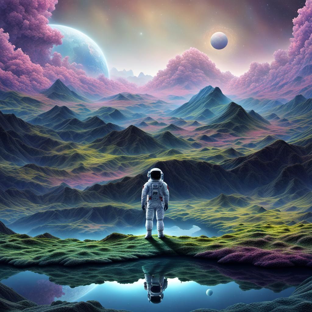 Astronaut on Fractal Landscape