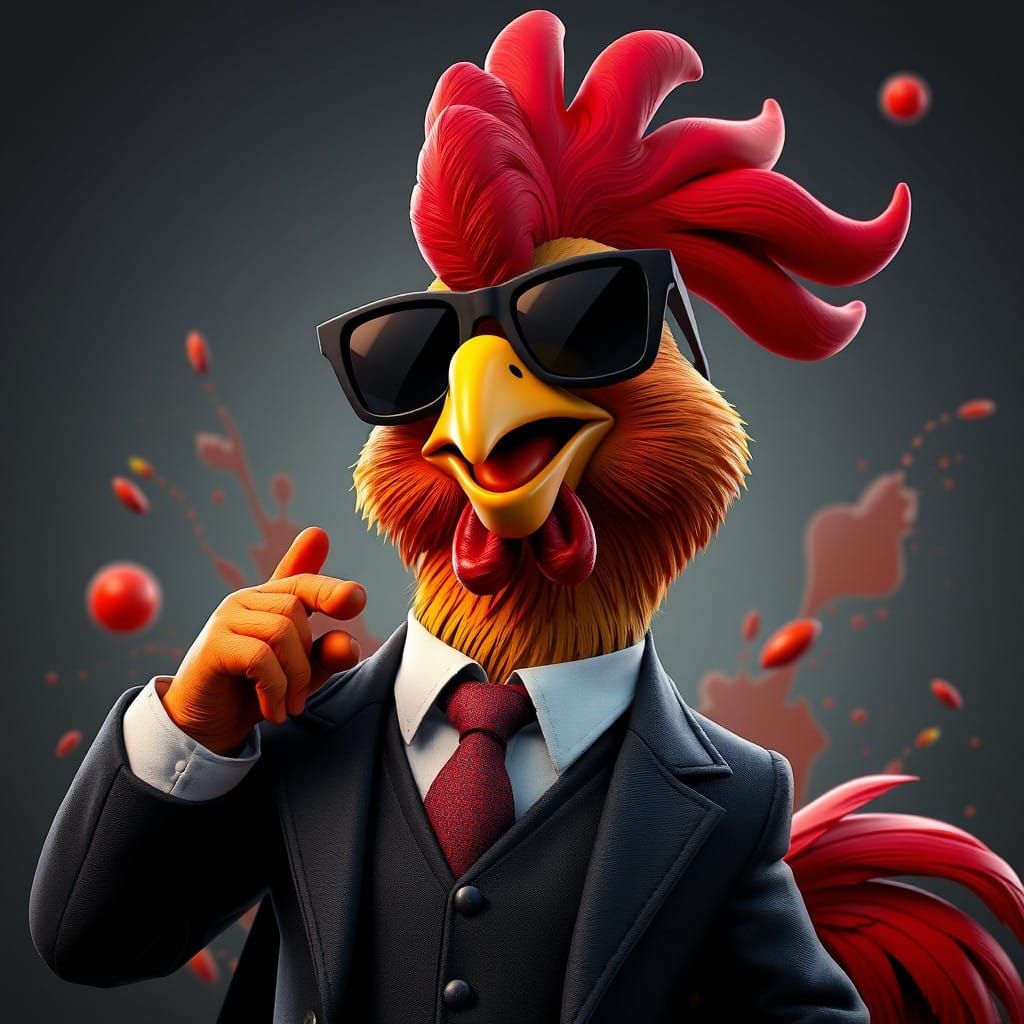 Cartoon Rooster Showman in Vivid Fantasy World