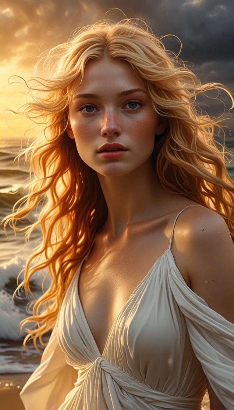 Venus Emerges from the Ocean in Vibrant Oil Painting Style