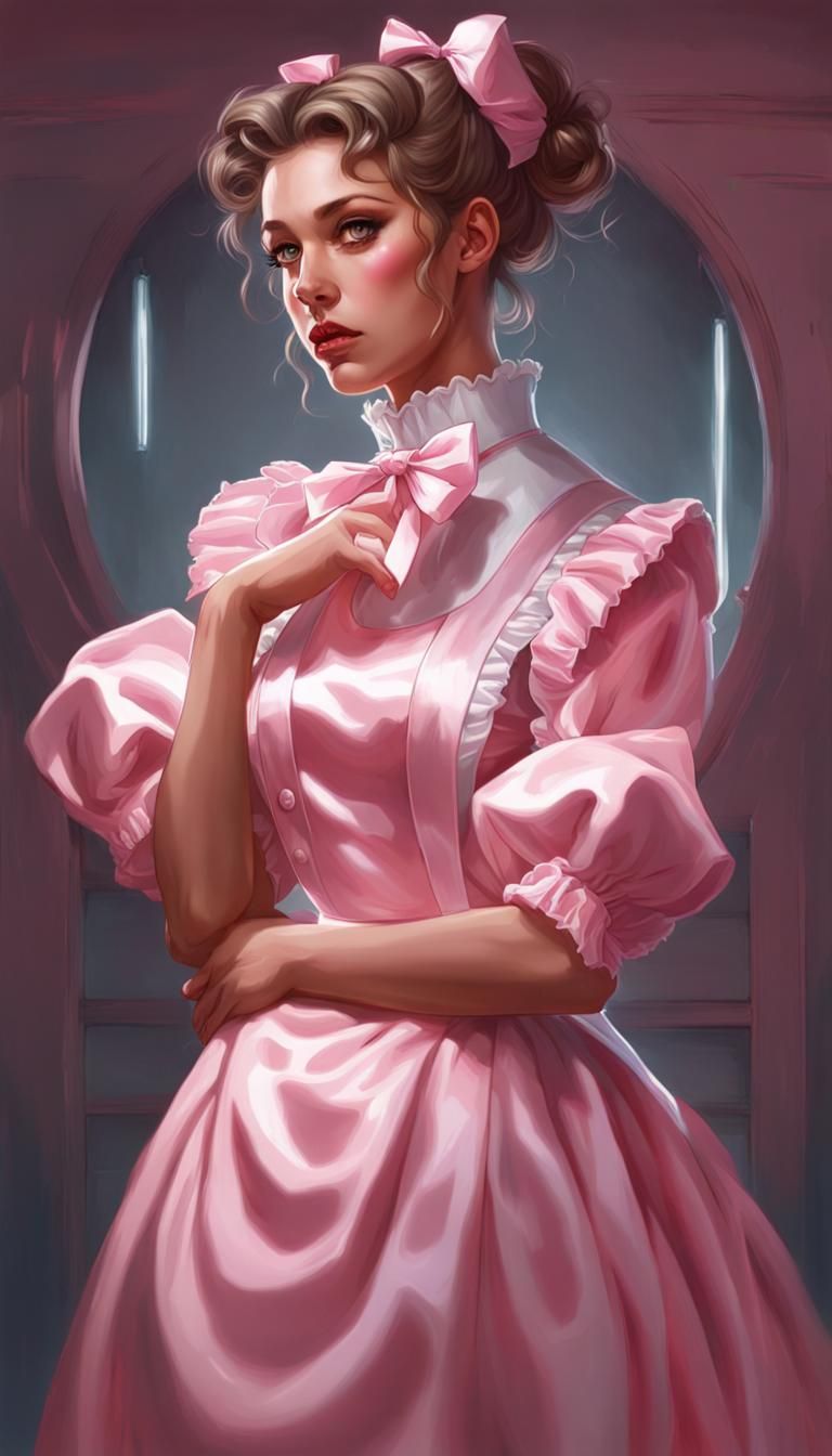 Woman in Pink Maid Uniform, Detailed Digital Portrait