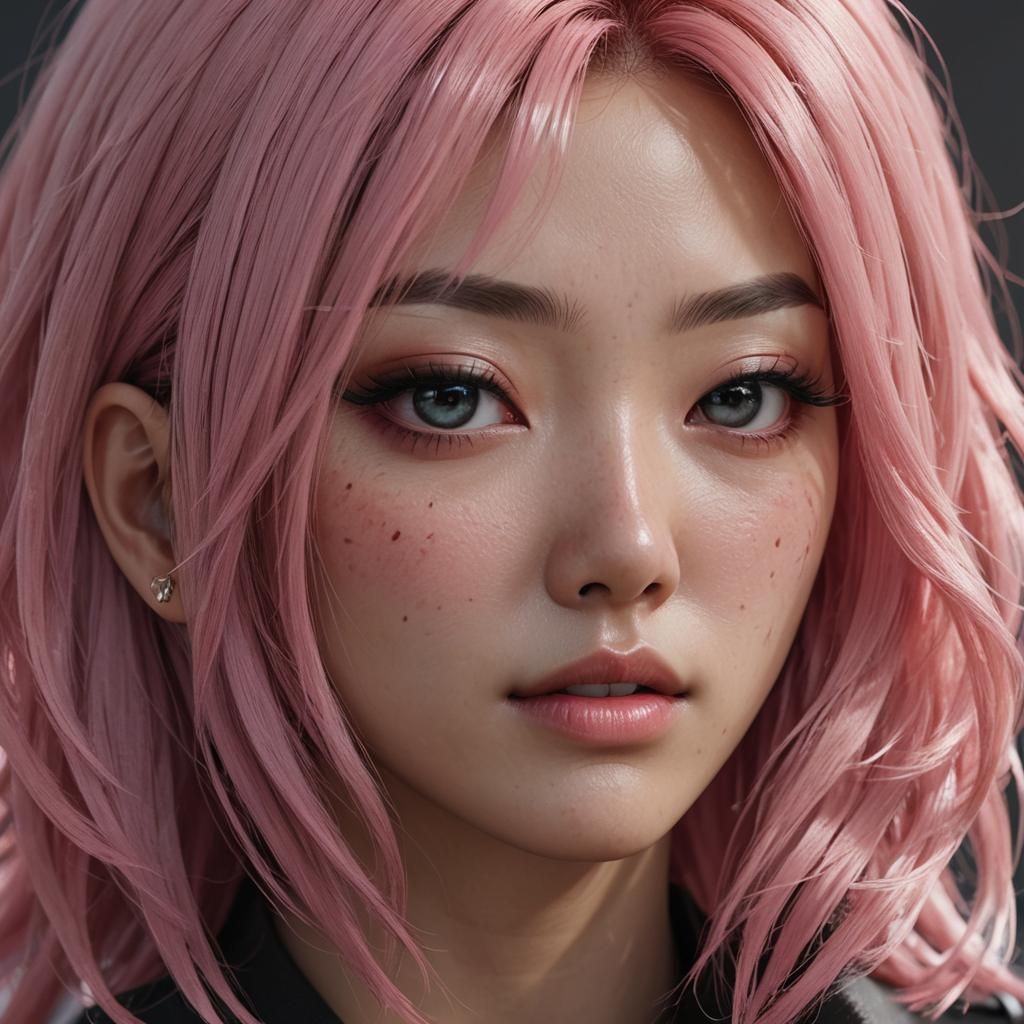 Edgy Pink-Haired Korean Woman: 3D Anime Art