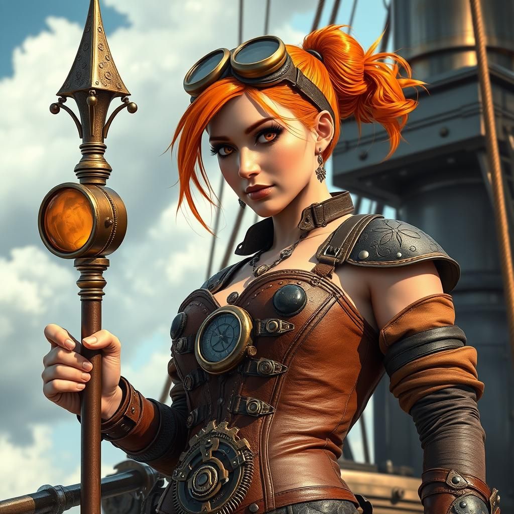 Steampunk Adventurer with Glowing Amber Eyes