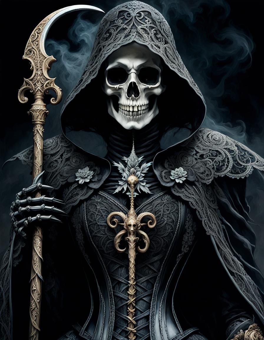 Lacy Grim Reaper Portrait in Detailed Render