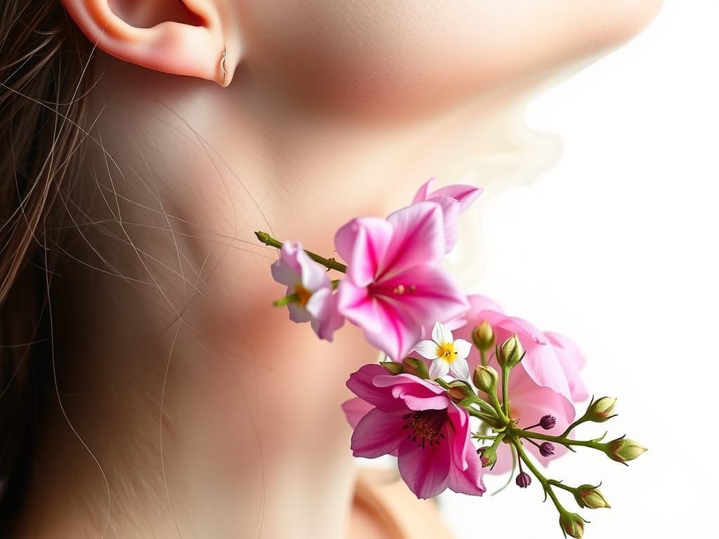 Delicate Gothic Skull with Floral Stems in Soft Pastel Hues