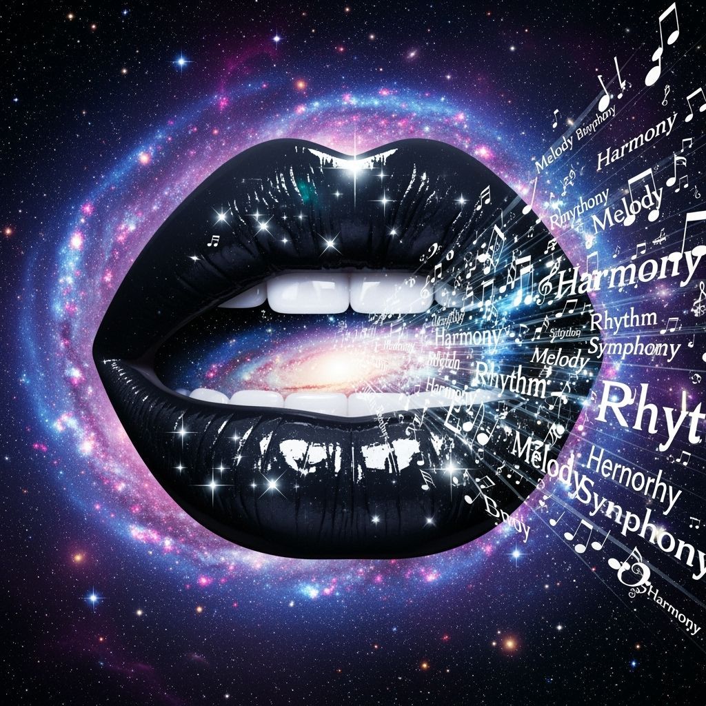 Giant Glossy Black Lips in Cosmic Galaxy