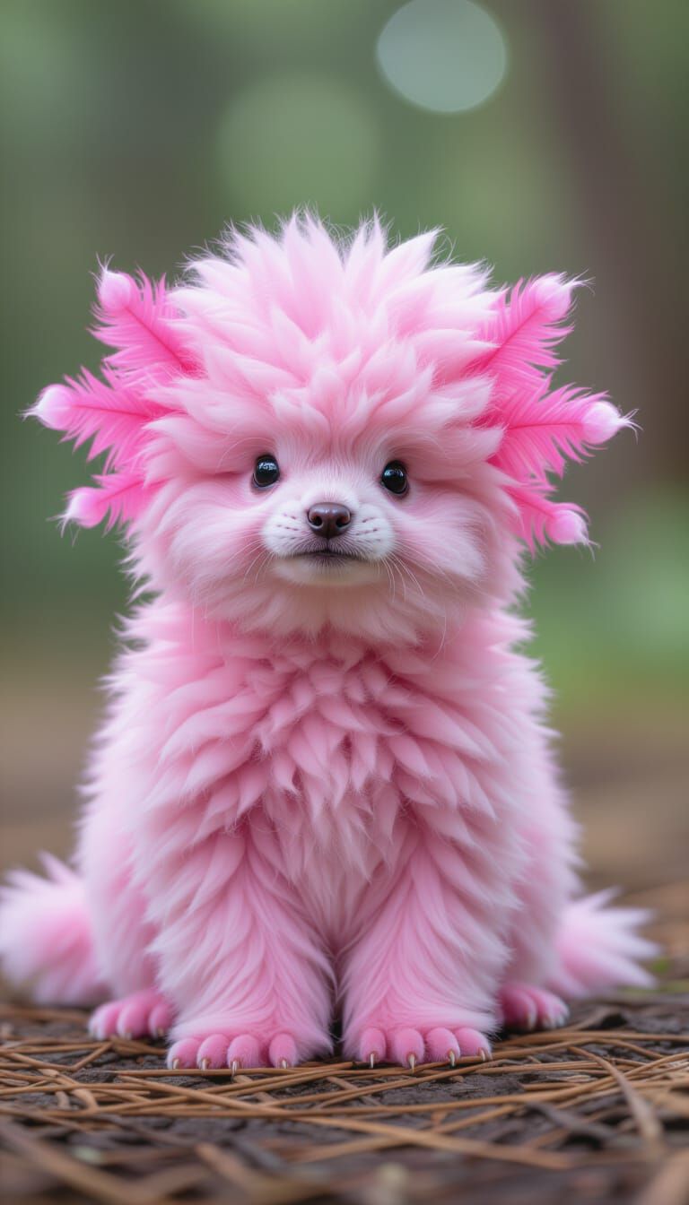 Whimsical Pink Panda-Axolotl Creature in Hawaii