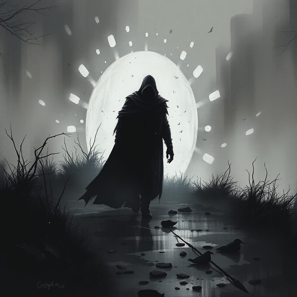 Haunted Wanderer in a Darkened Landscape