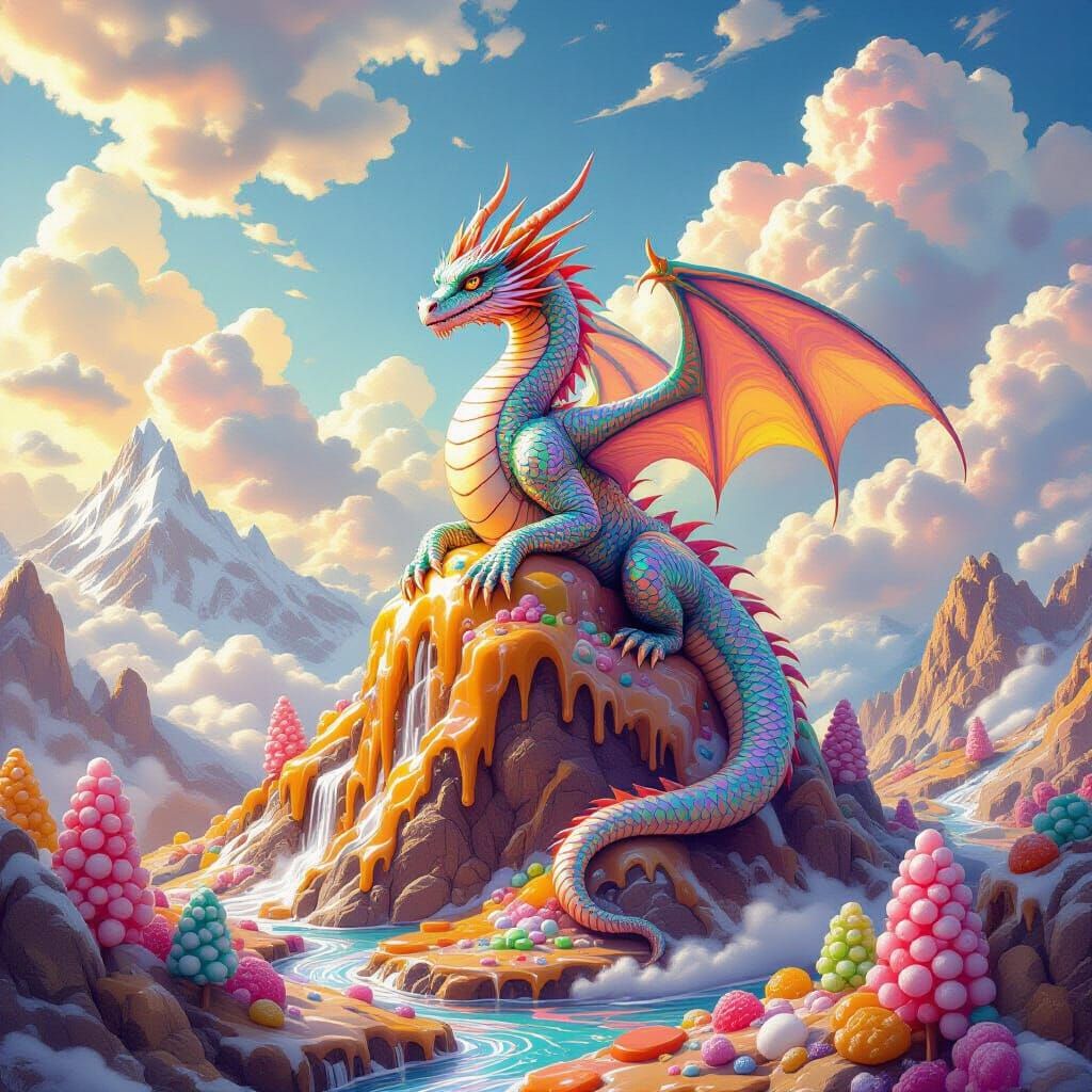 Dragon on Candy Mountains with Chocolate Rivers