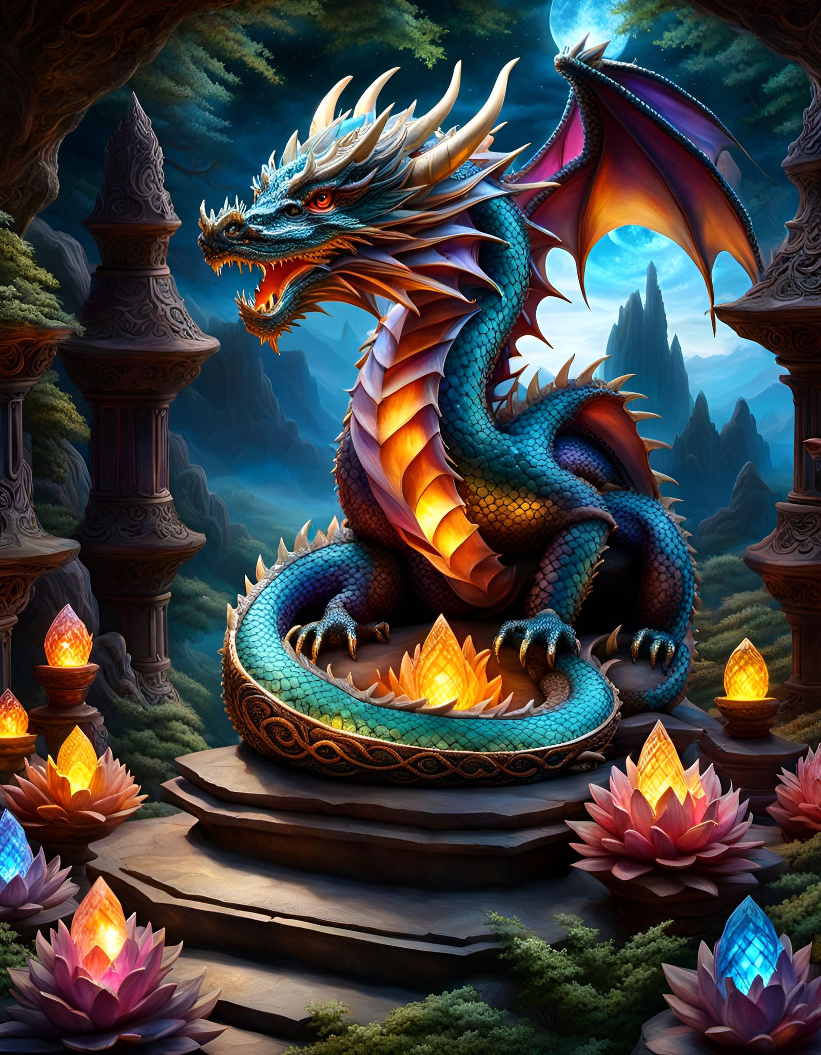 Crystal Dragon Shrine with Celtic Tree of Life