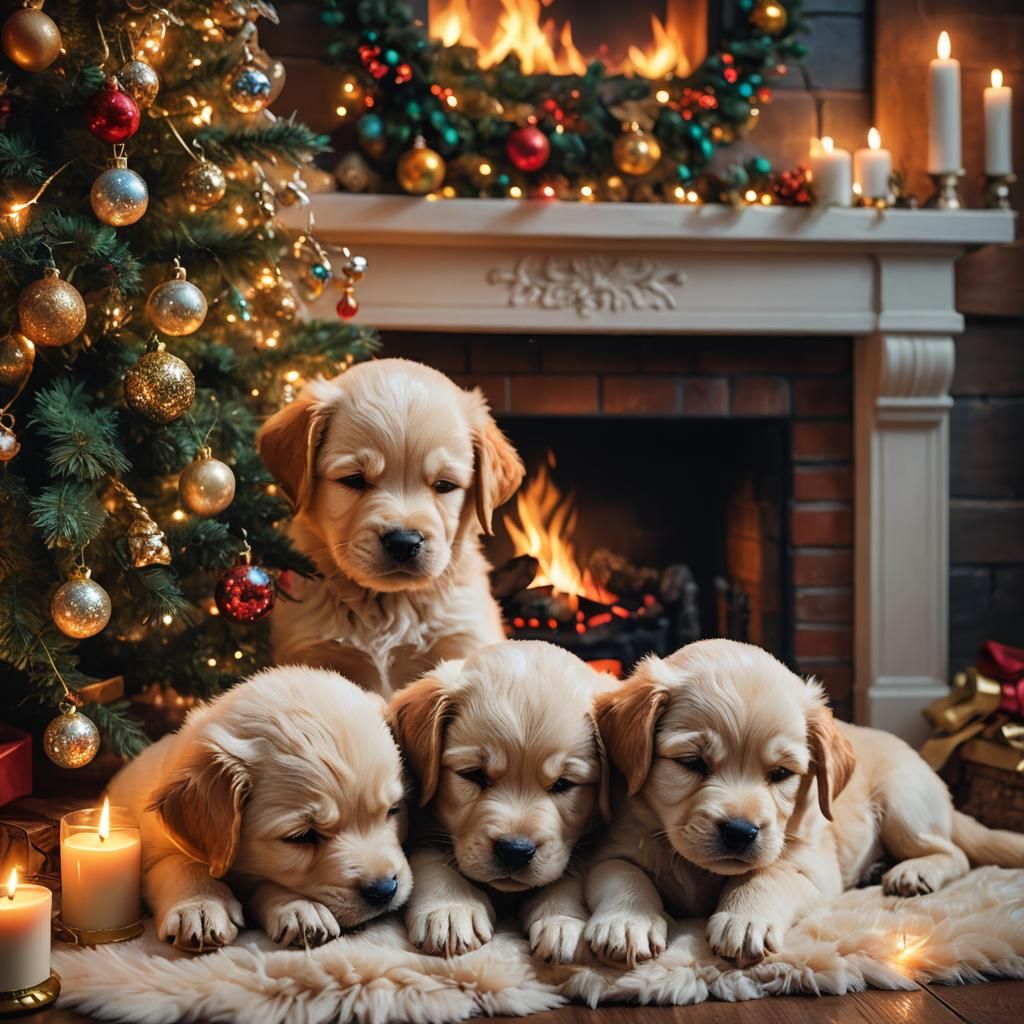 Sleeping Puppies Dream of Christmas: Fantasy Concept Art