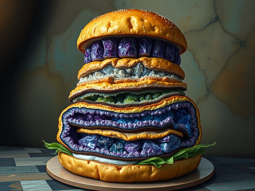 Geode Burger: Surreal Mineral Layers in Fantasy Art