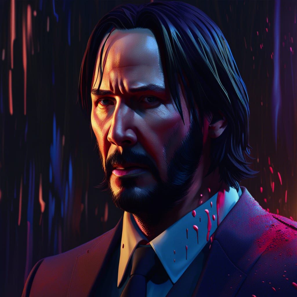 Detailed Matte Painting Portrait of John Wick