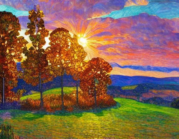 Scottish Autumn Landscape in Tiffany Style