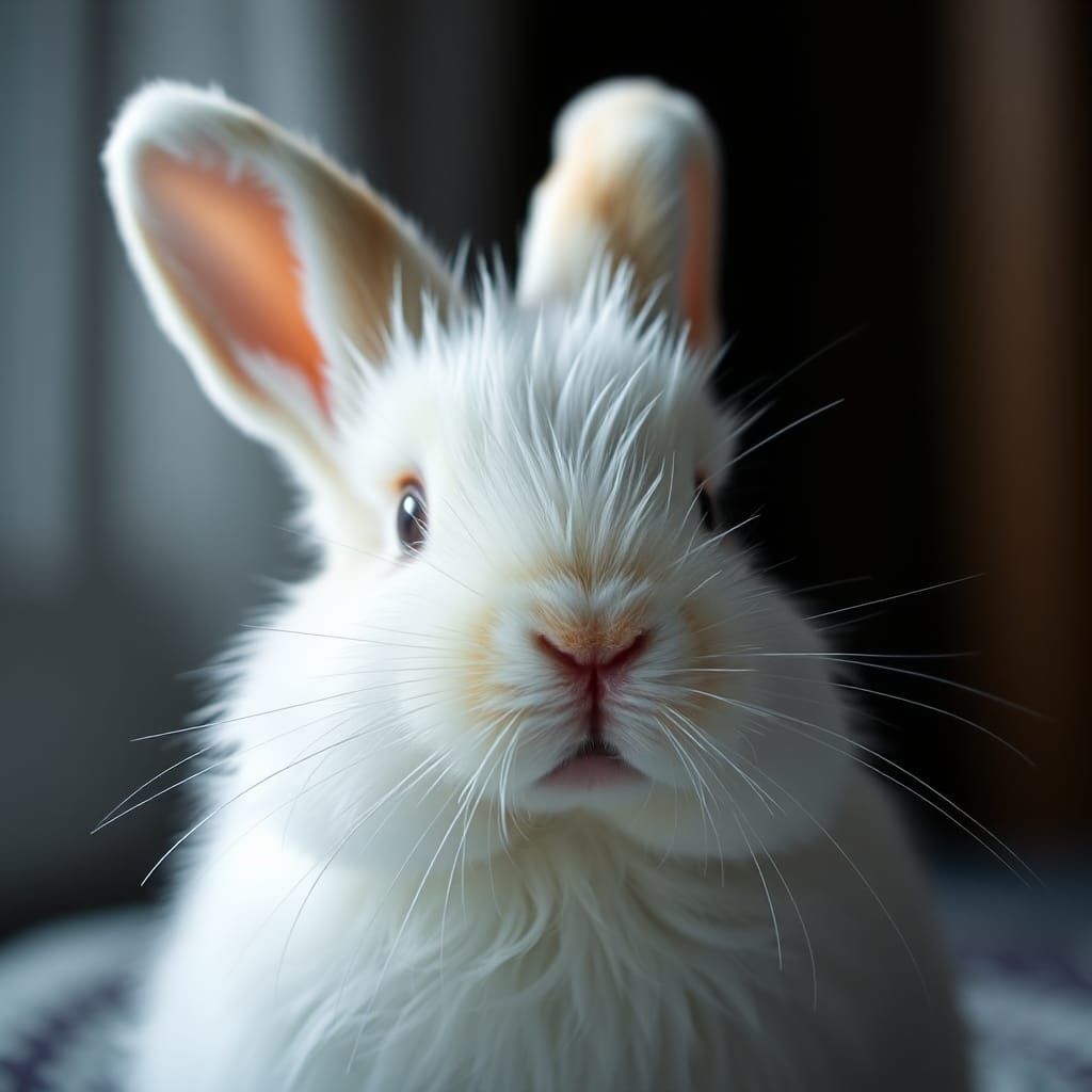 Hyperrealistic Close-Up of a White Fluffy Bunny
