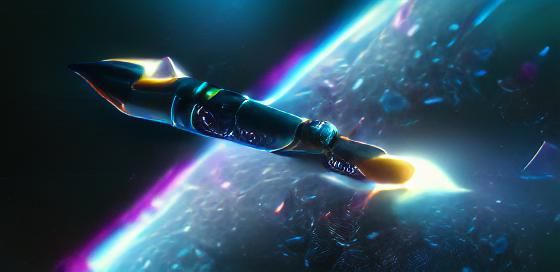 Cosmic Rocket in Space: Holographic Astral Illustration