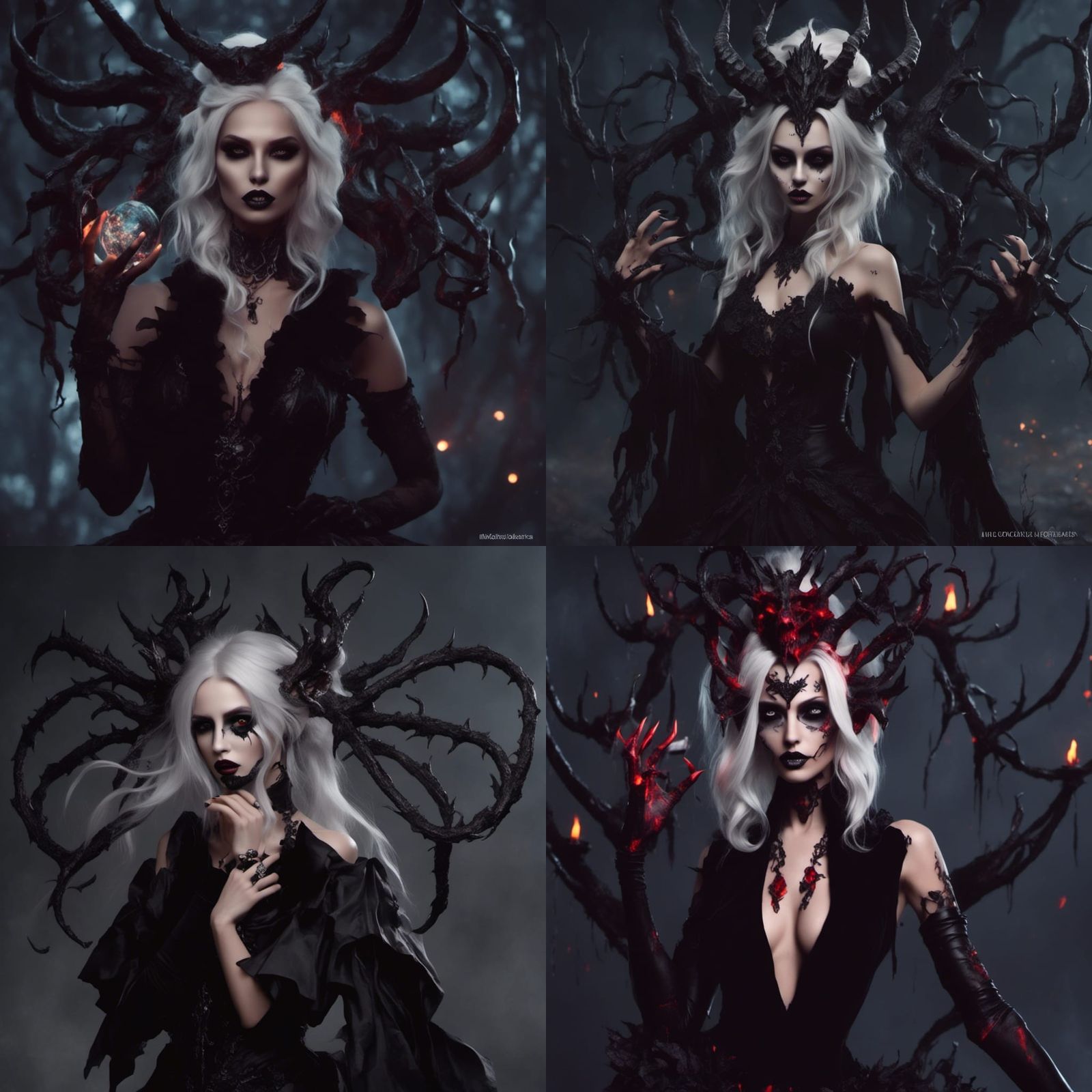 Demon Fairy with White Hair in Fantasy Style