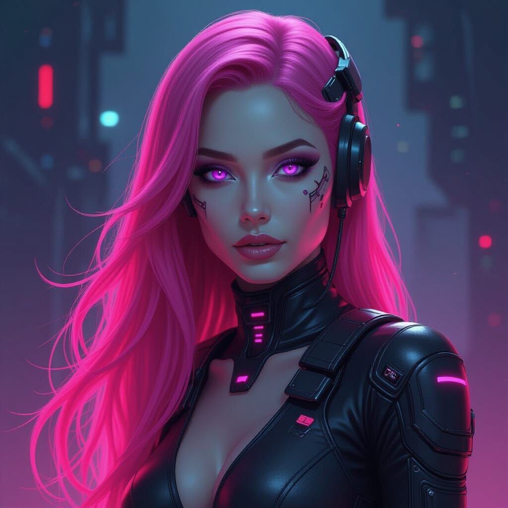 Cyberpunk Alien Woman with Neon Pink Hair
