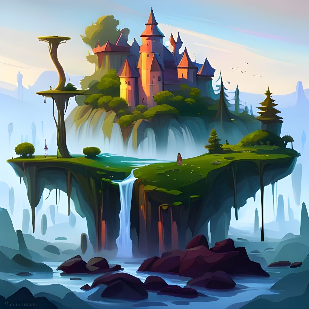 Enchanted Forest with Waterfalls in Fantasy Art Style
