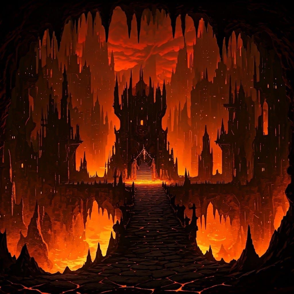 Dark Lord Enthroned in Burning Cityscape