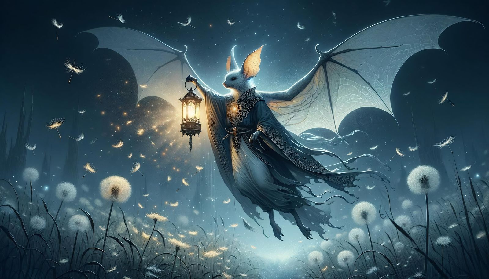 Bat Cleric Soaring Through Dark Fantasy Night