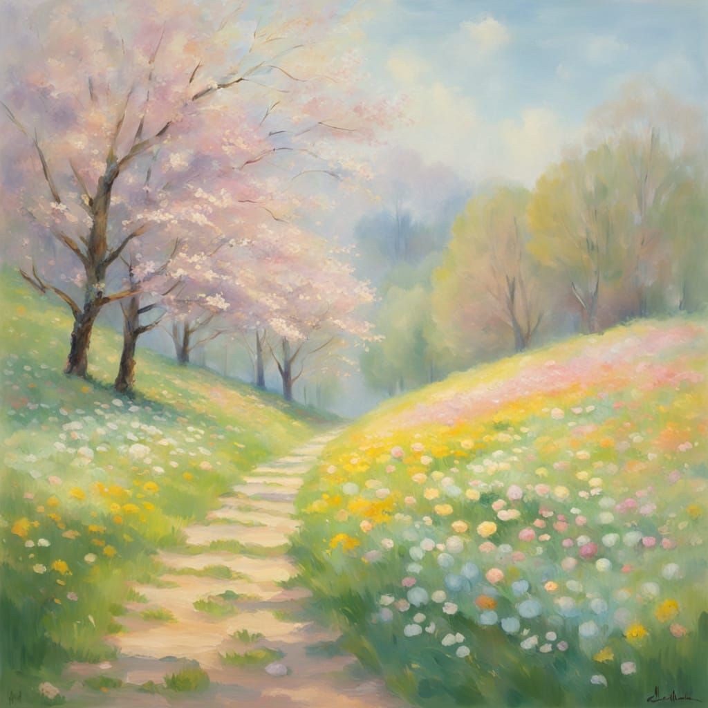 Springtime Easter Masterpiece in Soft Impressionist Style